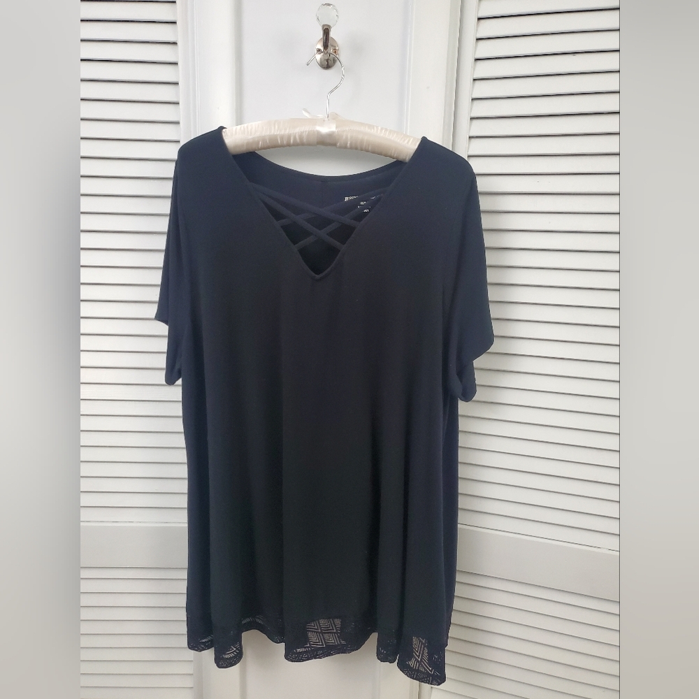 Jessica London Women's Black Swing Tunic - Pretty V Neck and Lace 22/24